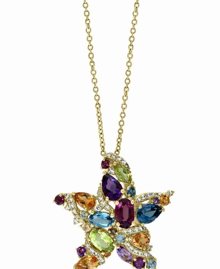 Best * Effy Collection Multi-Gemstone (3-7/8 Ct. T.W.) & Diamond (1/5 Ct. T.W.) Starfish 16 Pendant Necklace In 14K Gold Multi Stone