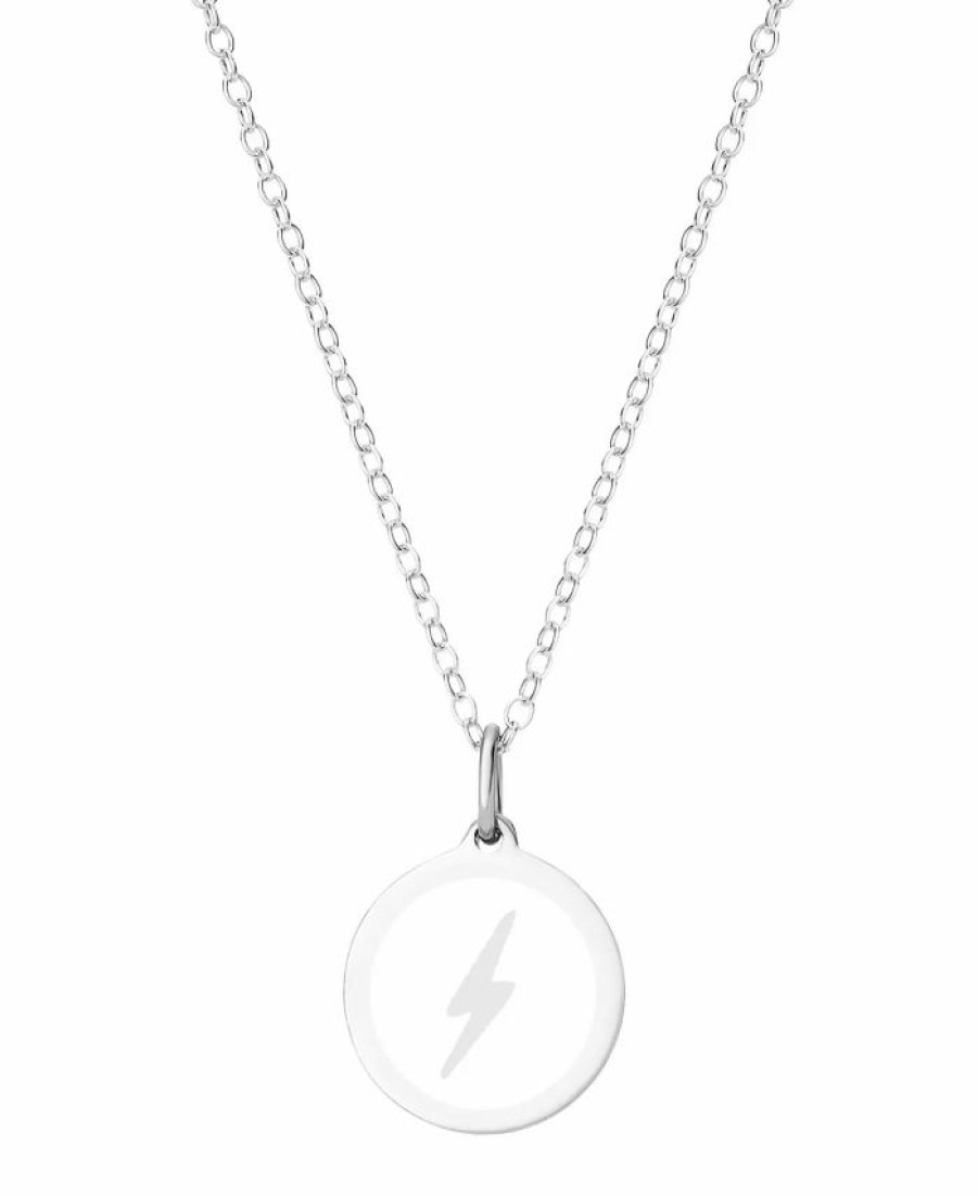 Clearance * Auburn Jewelry Mini Lightning Pendant Necklace In Sterling Silver And Enamel, 16 + 2 Extender White