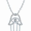 Clearance * Macy'S Diamond Accent Hamsa Hand Pendant Necklace (1/20 Ct. T.W.) In Sterling Silver, 16 + 2 Extender Sterling Silver