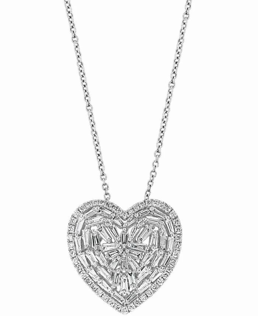 New * Effy Collection Diamond Baguette Cluster Heart 18 Pendant Necklace (1 Ct. T.W.) In 14K White Gold White Gold