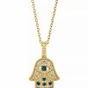 Hot * Effy Collection Blue & White Diamond Hamsa Hand 18 Pendant Necklace (1/5 Ct. T.W.) In 14K Gold Yellow Gold