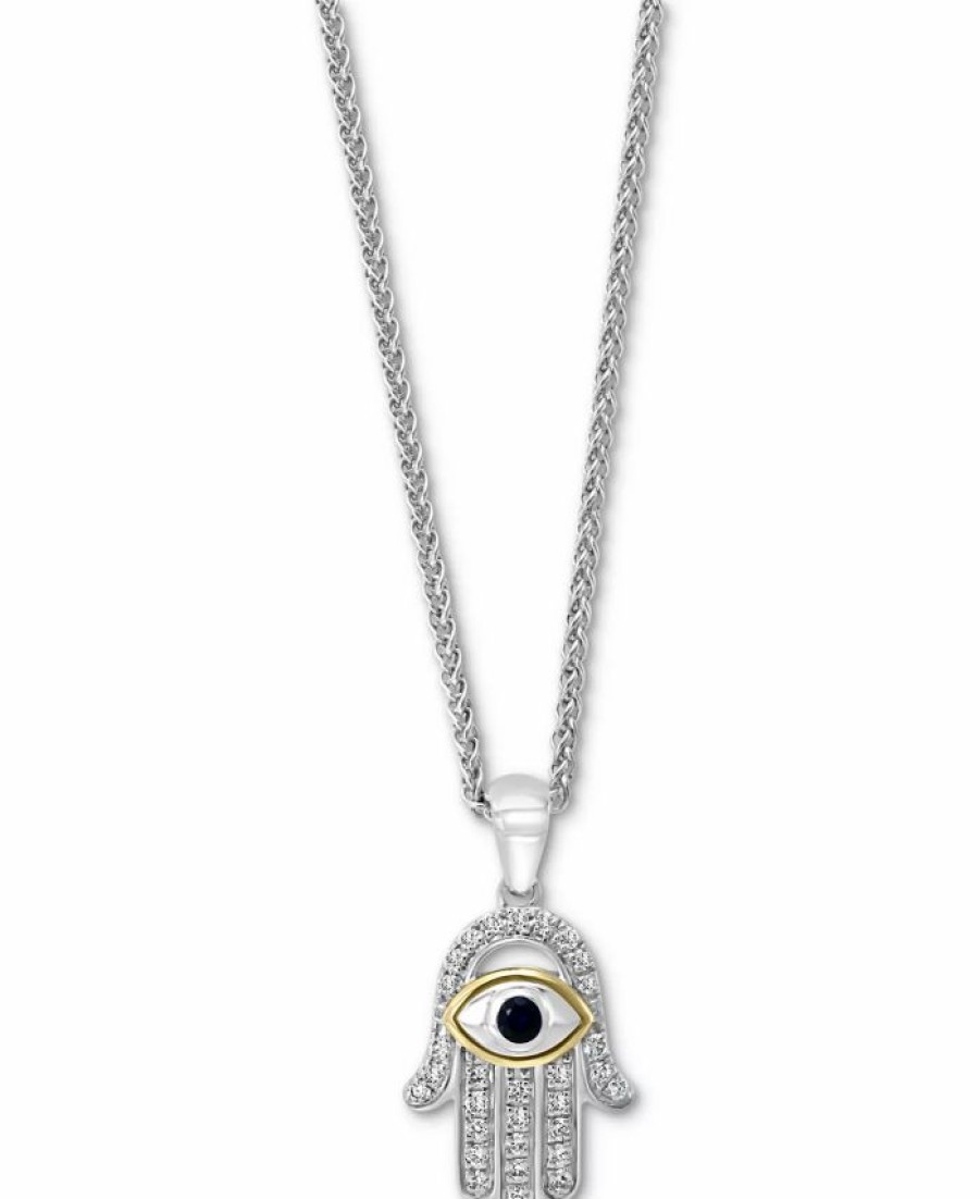 Online * Effy Collection Sapphire (1/10 Ct. T.W.) & Diamond (1/5 Ct. T.W.) Hamsa Hand 18 Pendant Necklace In Sterling Silver & 18K Gold-Plate Blue