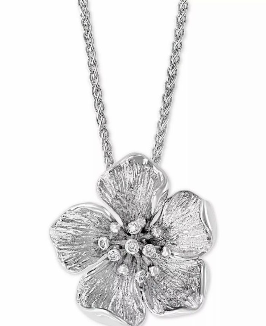 Clearance * Effy Collection Diamond Accent Flower 18 Pendant Necklace In Sterling Silver Silver