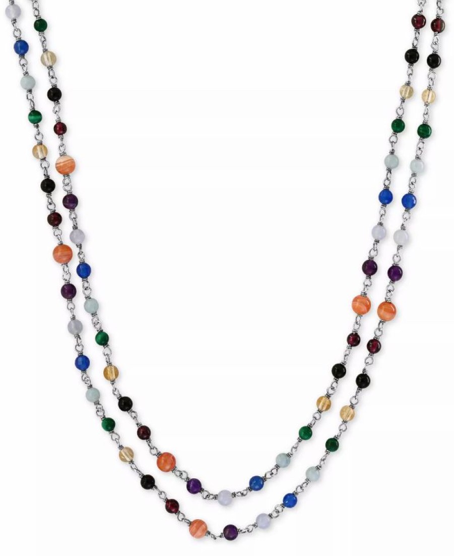 New * Effy Collection Multi-Gemstone 35 Statement Necklace In Sterling Silver Silver