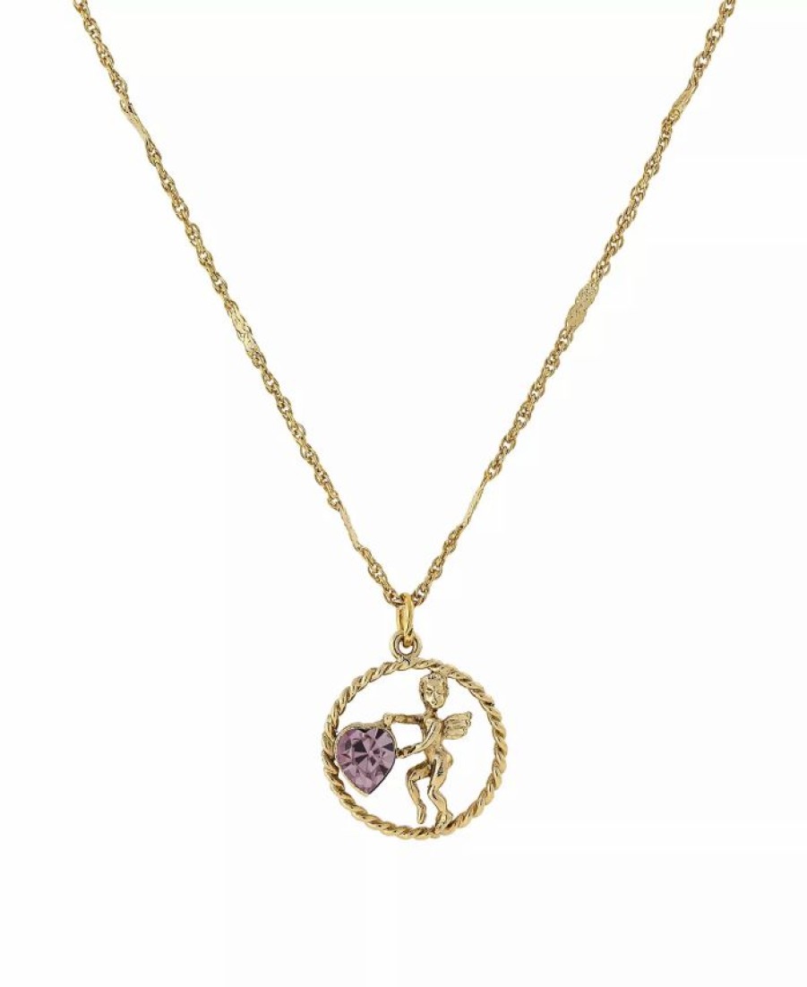 Online * 2028 Gold-Tone Suspended Cherub Angel And Light Purple Heart Necklace Purple