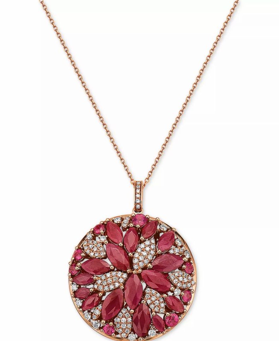 Best * Effy Collection Ruby (5-5/8 Ct. T.W.) & Diamond (1/2 Ct. T.W.) Flower Cluster 16 Pendant Necklace In 14K Rose Gold Ruby