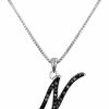 Hot * Macy'S Sterling Silver Necklace, Black Diamond N Initial Pendant (1/4 Ct. T.W.) No Color