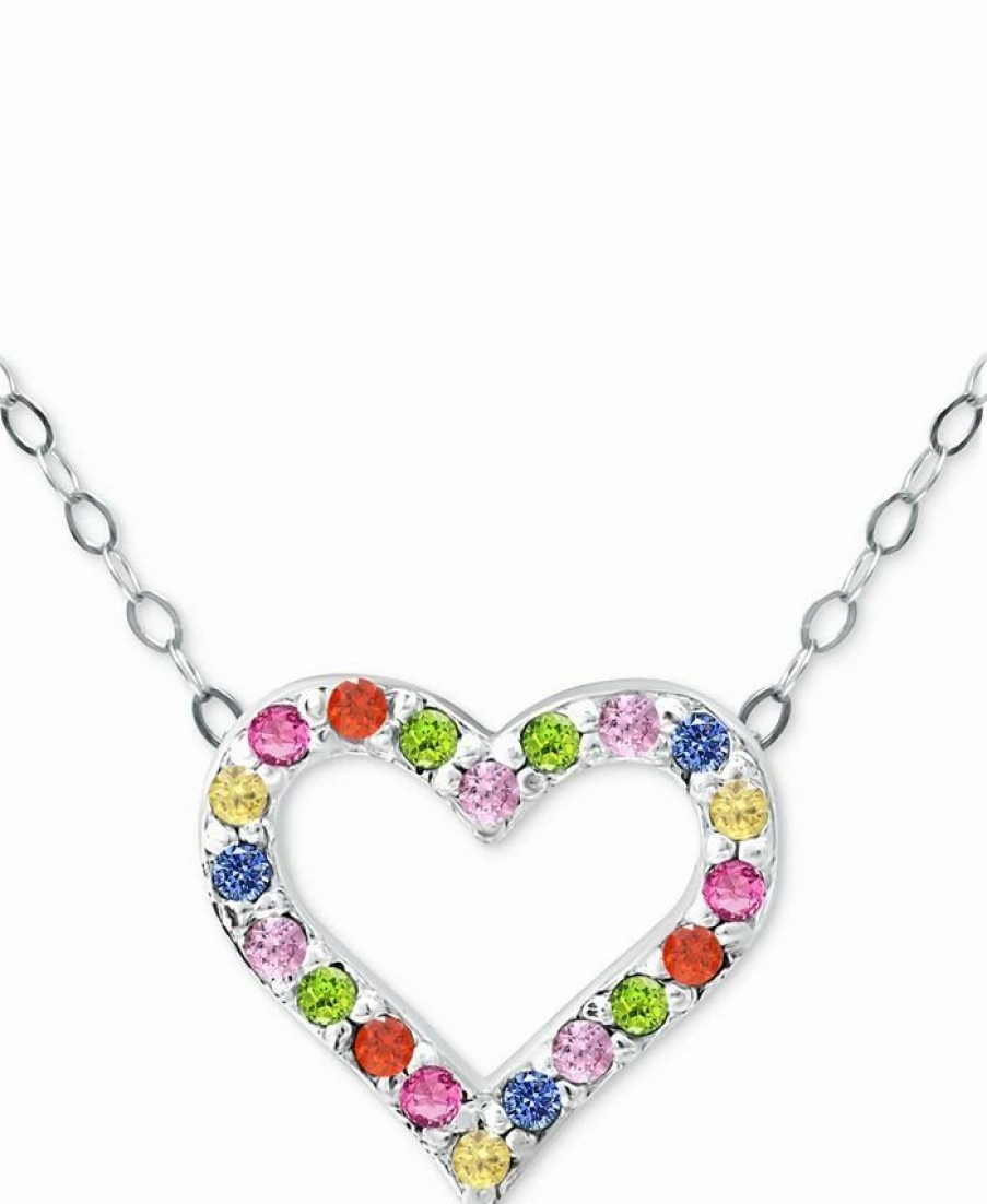 Online * Giani Bernini Lab-Created Pink Sapphire (1/3 Ct. T.W.) & Multicolor Cubic Zirconia Heart Pendant Necklace In Sterling Silver, 16 + 2 Extender, Created For Macy'S Multi